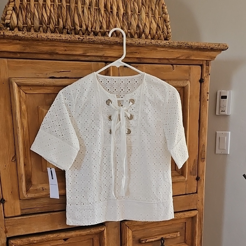 Goodnight Macaroon White Eyelet Lace-Up Top